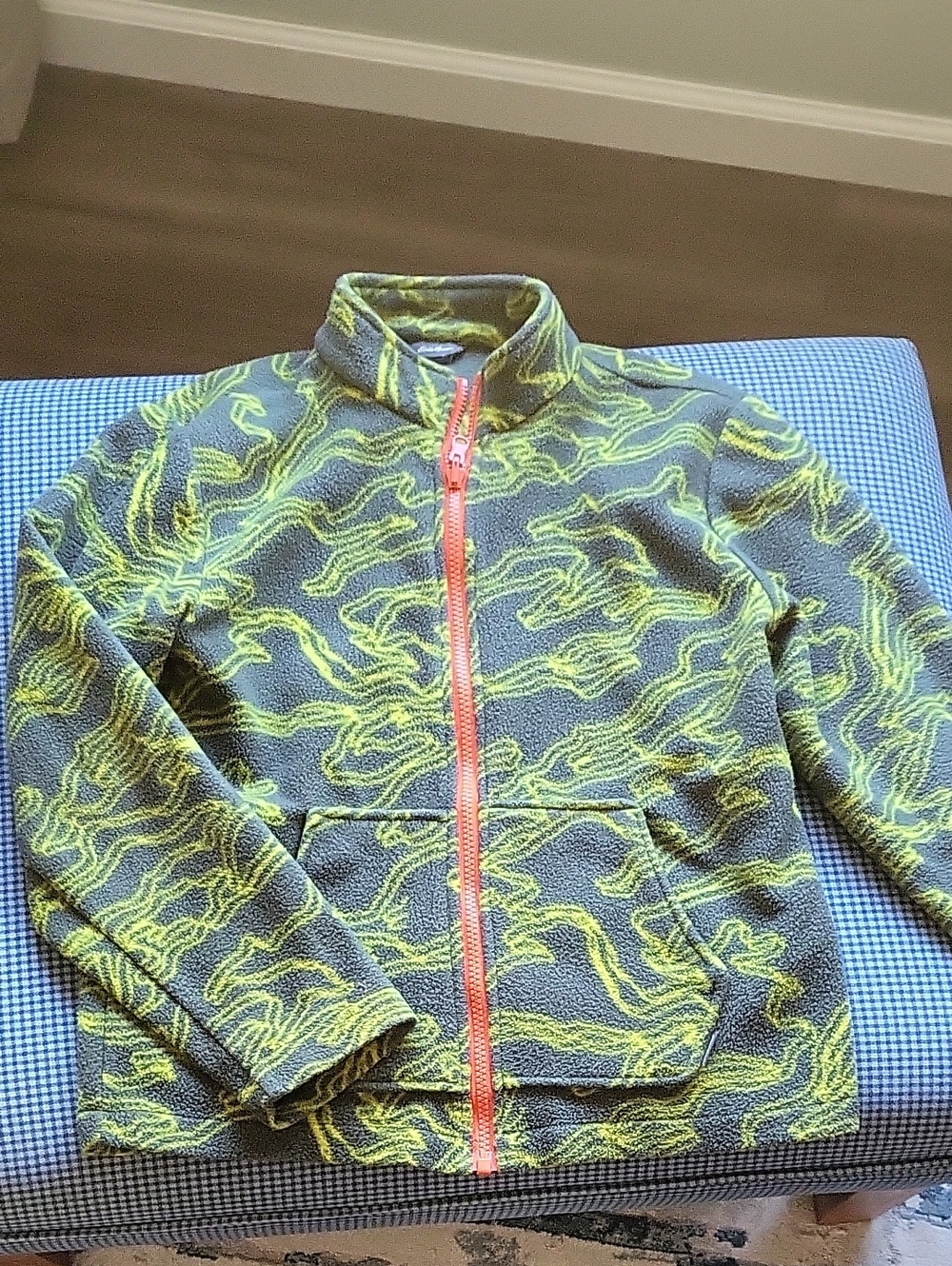 Kids' Eddie Bauer Green & Gray Fleece with Orange Zipper